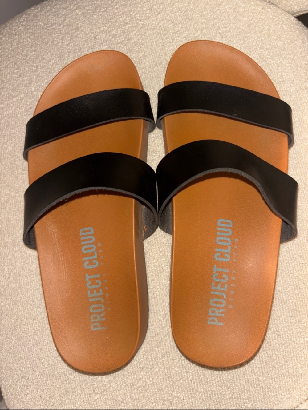 Project Cloud Black Double-Strap Slide Sandals for Women